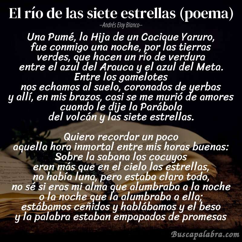 Poema El río de las siete estrellas (poema) de Andrés Eloy Blanco con fondo de libro