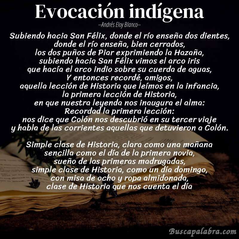 Poema Evocación indígena de Andrés Eloy Blanco con fondo de libro