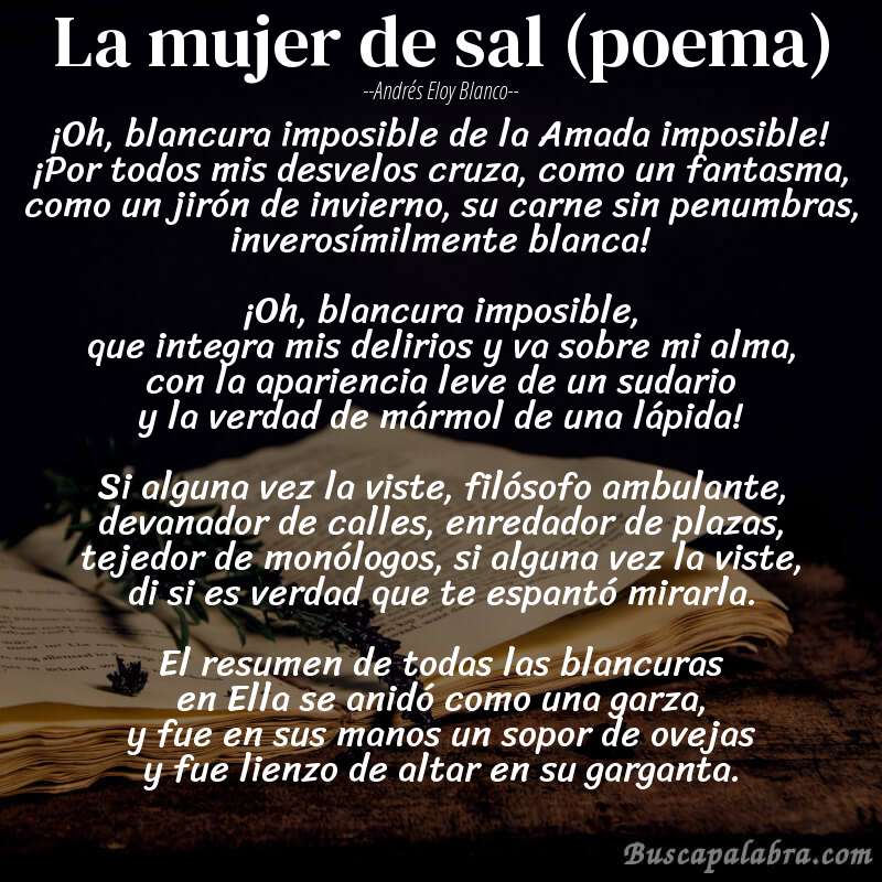 Poema La mujer de sal (poema) de Andrés Eloy Blanco con fondo de libro