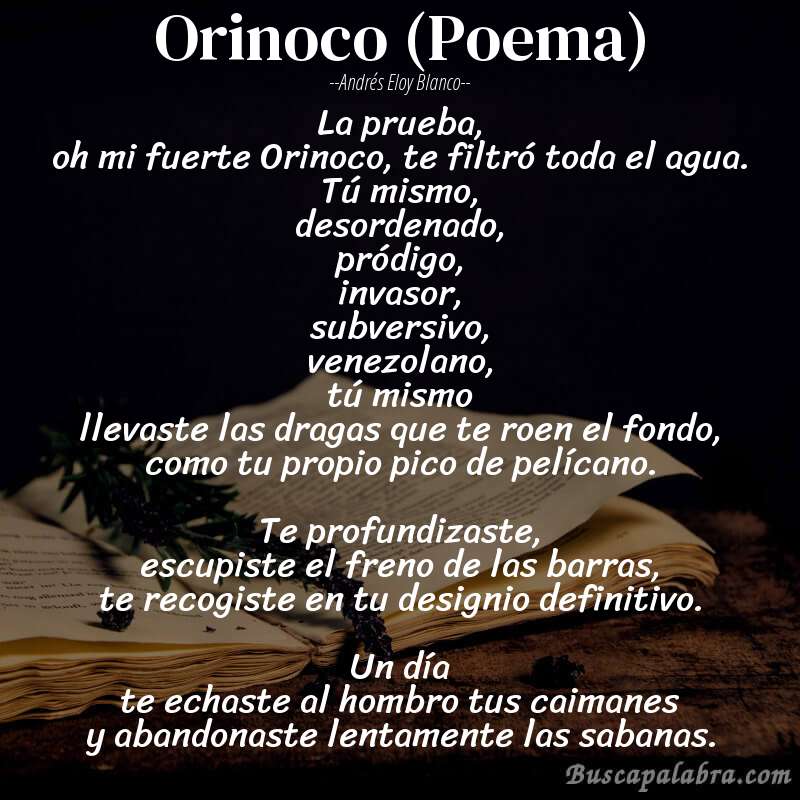 Poema Orinoco (Poema) de Andrés Eloy Blanco con fondo de libro