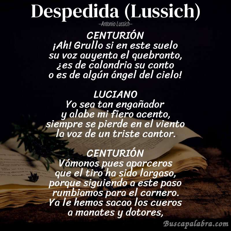 Poema Despedida (Lussich) de Antonio Lussich con fondo de libro