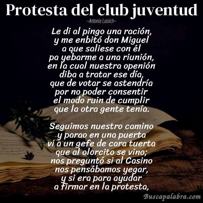 Poema Protesta del club juventud de Antonio Lussich con fondo de libro