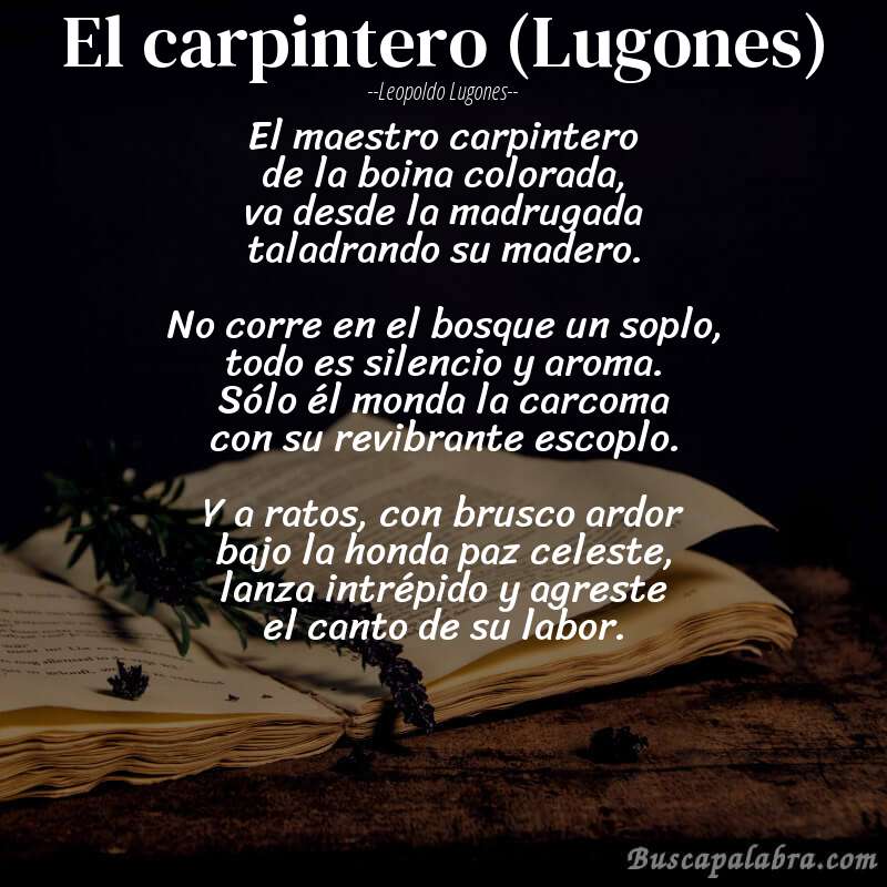 Poema El carpintero (Lugones) de Leopoldo Lugones con fondo de libro