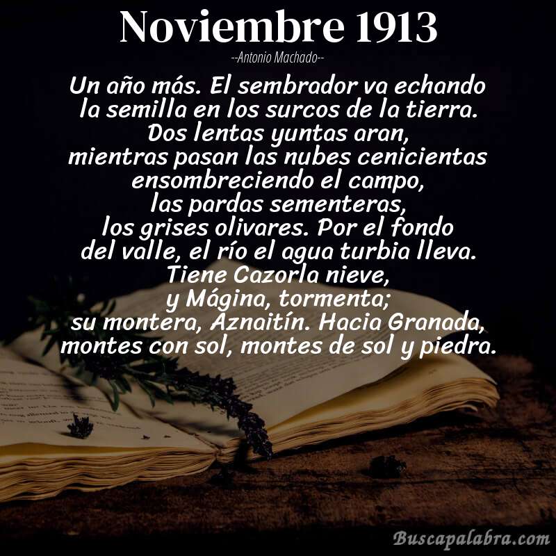 Poema Noviembre 1913 de Antonio Machado con fondo de libro