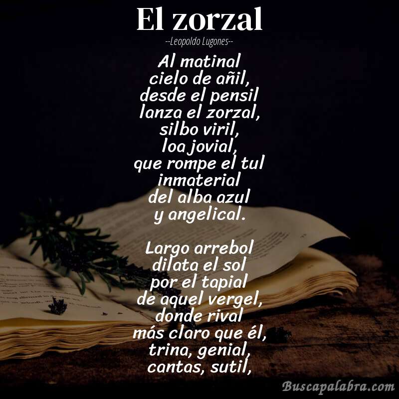 Poema El zorzal de Leopoldo Lugones con fondo de libro