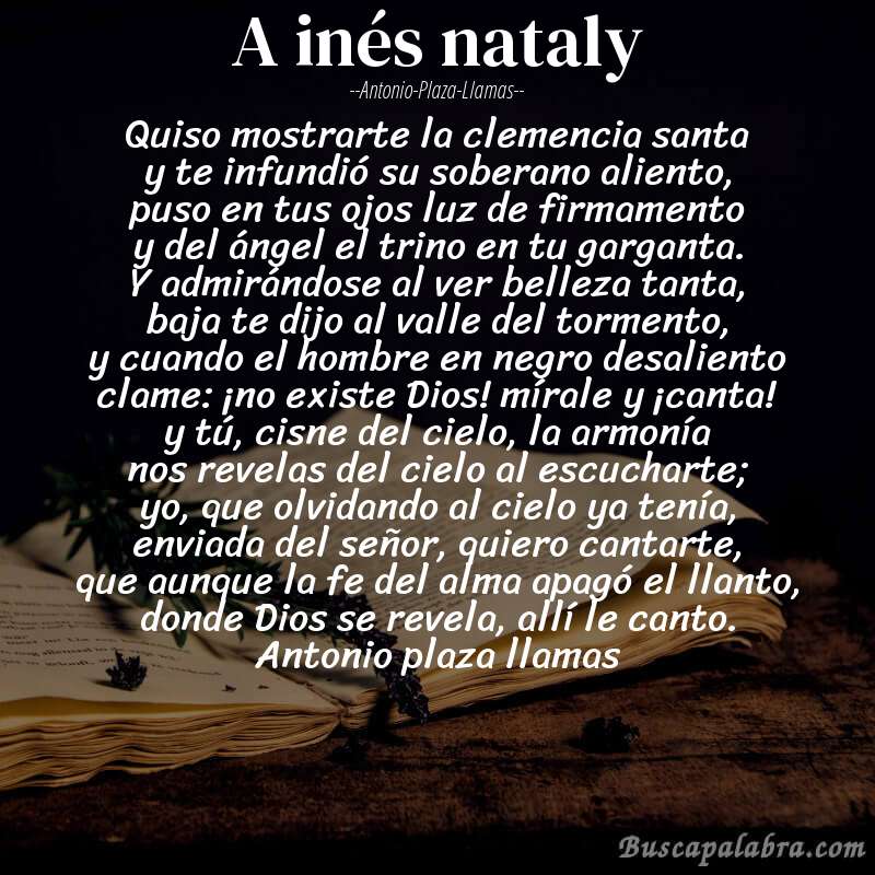 Poema a inés nataly de Antonio-Plaza-Llamas con fondo de libro