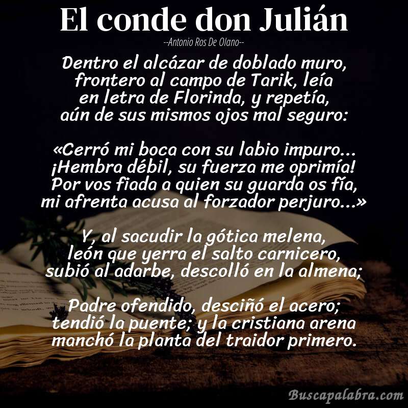 Poema El conde don Julián de Antonio Ros de Olano con fondo de libro