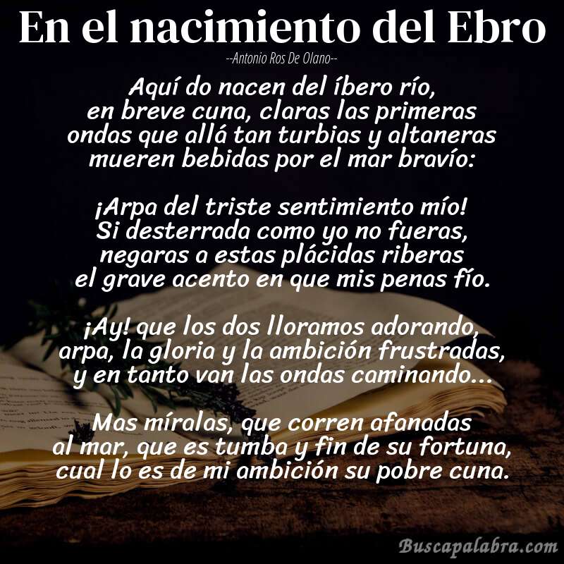 Poema En el nacimiento del Ebro de Antonio Ros de Olano con fondo de libro