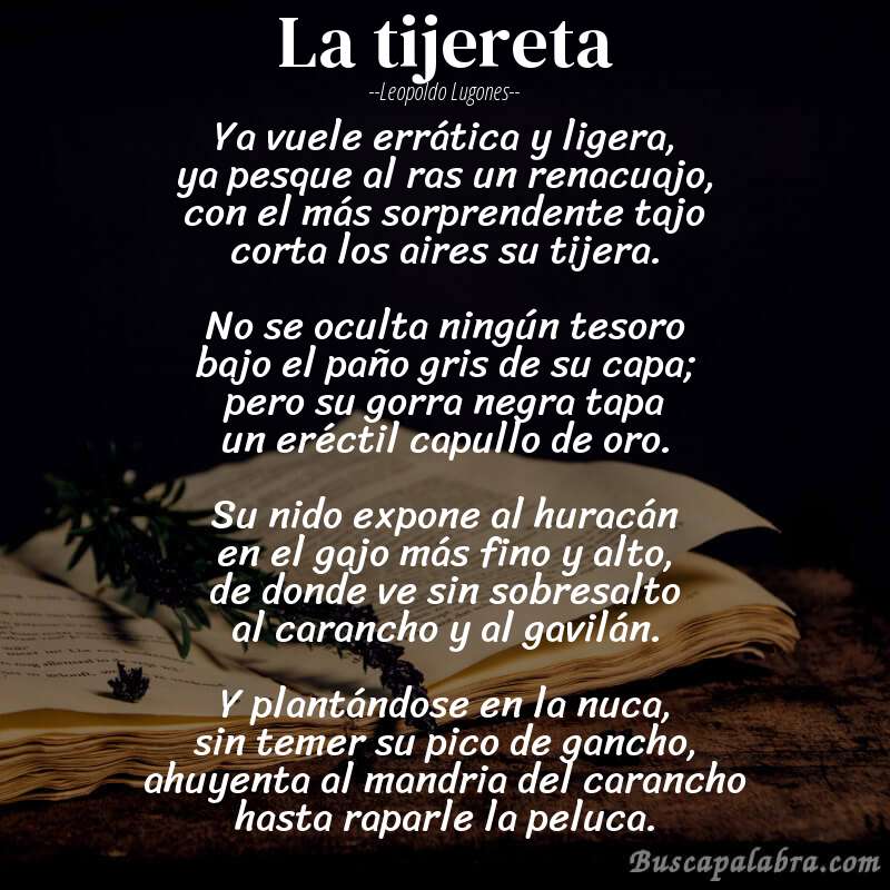 Poema La tijereta de Leopoldo Lugones con fondo de libro