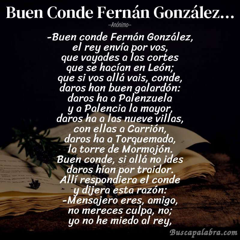 Poema Buen Conde Fernán González... de Anónimo con fondo de libro