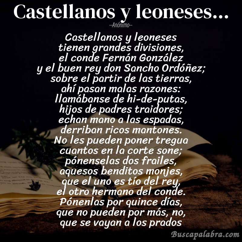 Poema Castellanos y leoneses... de Anónimo con fondo de libro
