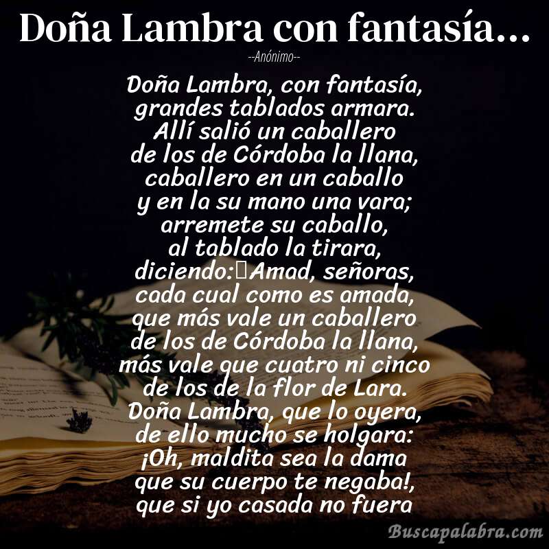 Poema Doña Lambra con fantasía... de Anónimo con fondo de libro