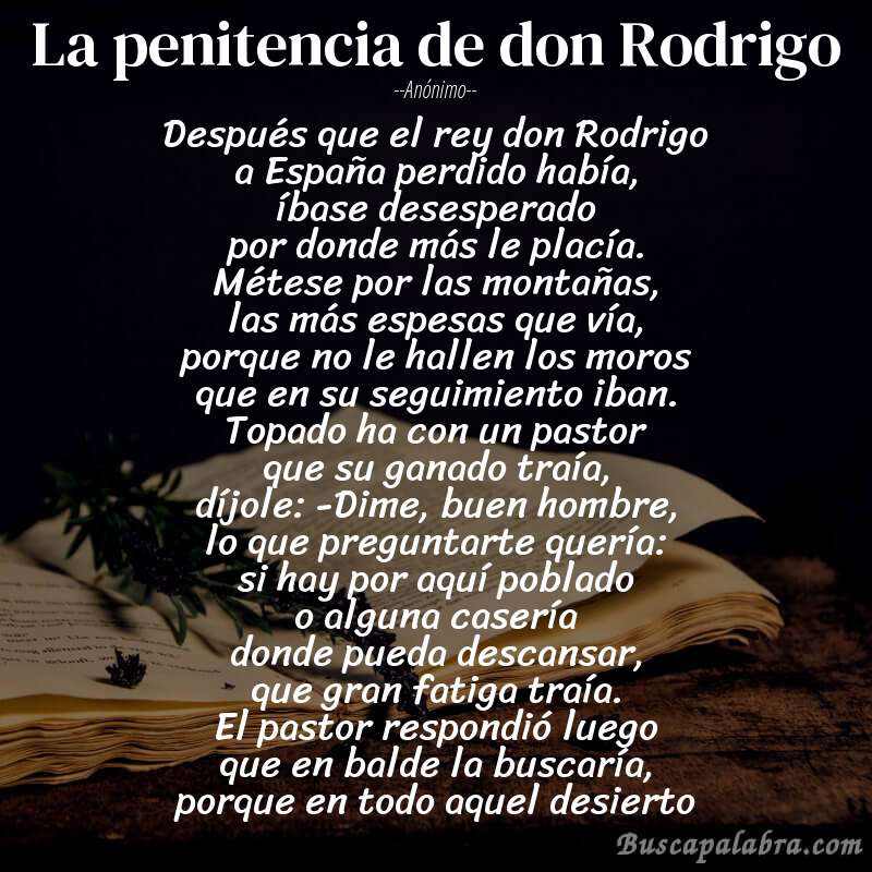 Poema La penitencia de don Rodrigo de Anónimo con fondo de libro