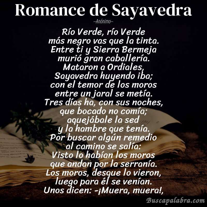 Poema Romance de Sayavedra de Anónimo con fondo de libro