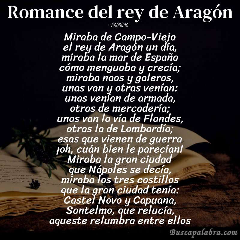 Poema Romance del rey de Aragón de Anónimo con fondo de libro