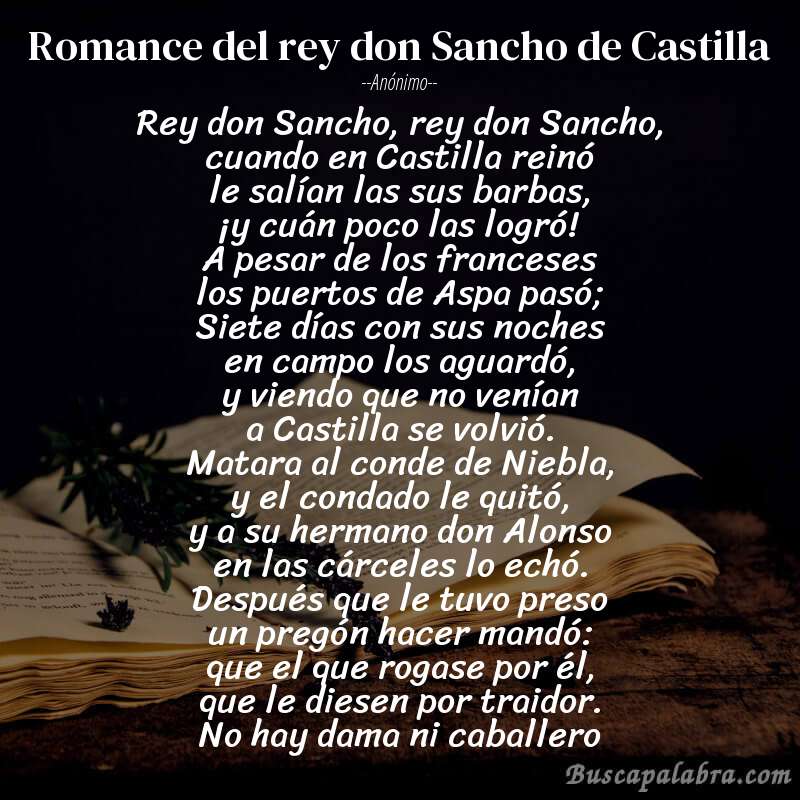Poema Romance del rey don Sancho de Castilla de Anónimo con fondo de libro