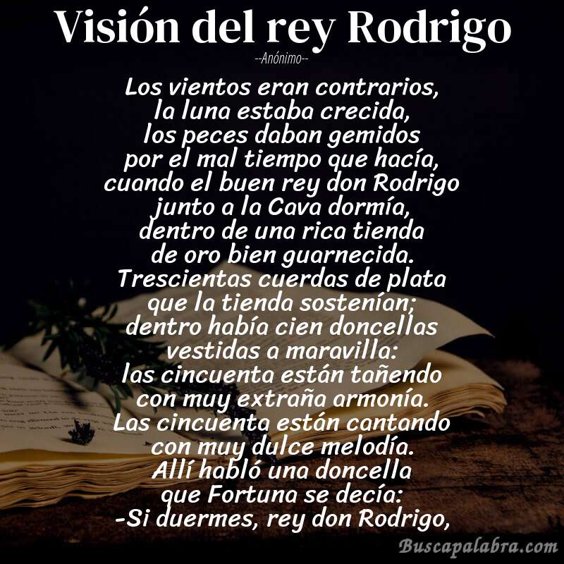 Poema Visión del rey Rodrigo de Anónimo con fondo de libro