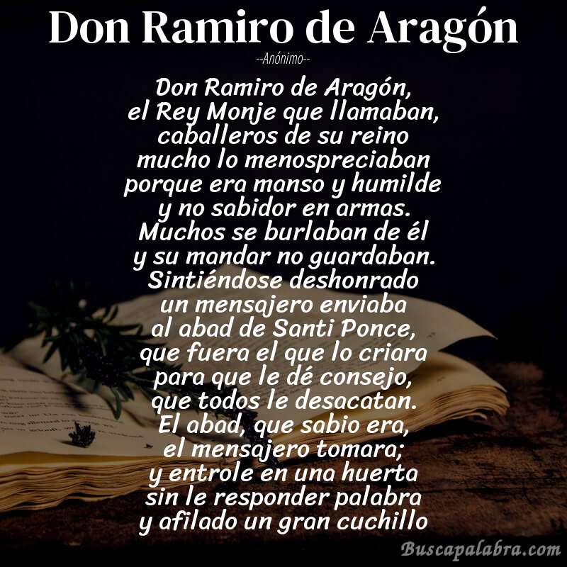 Poema Don Ramiro de Aragón de Anónimo con fondo de libro