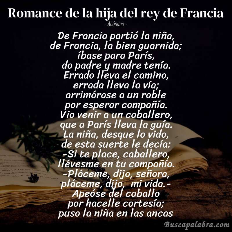 Poema Romance de la hija del rey de Francia de Anónimo con fondo de libro