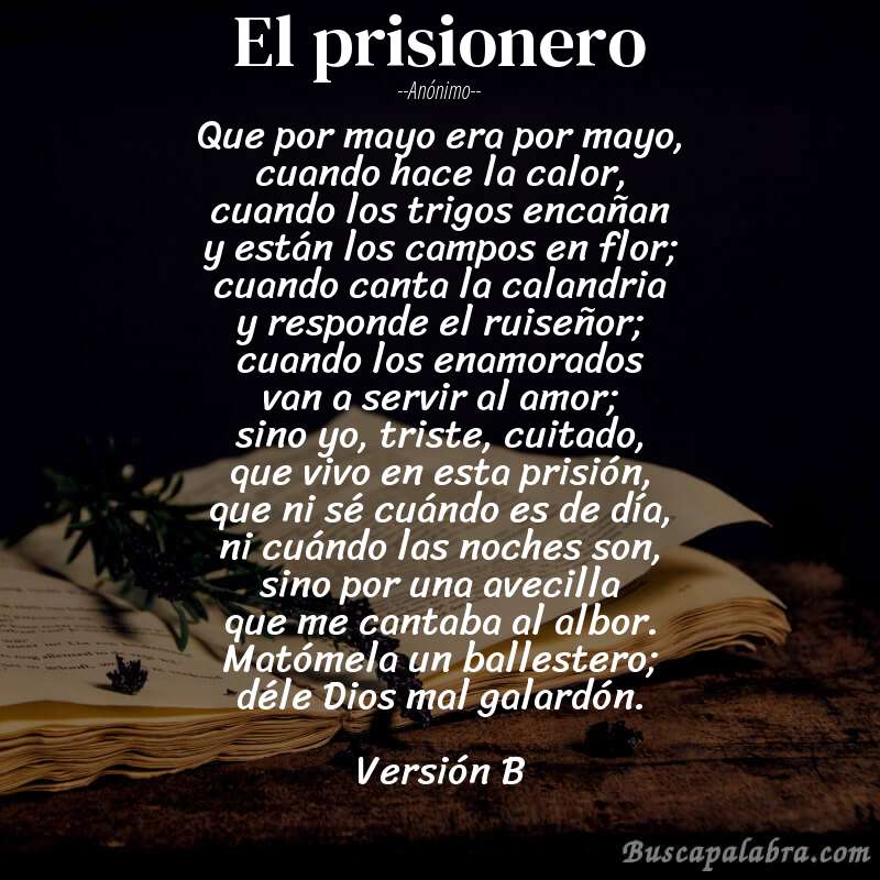 Poema El prisionero de Anónimo con fondo de libro