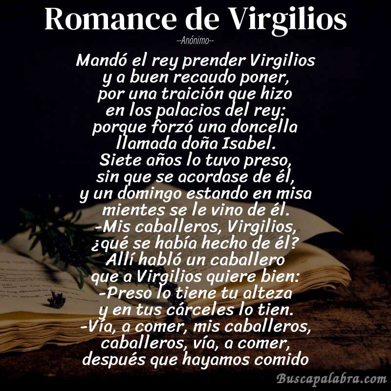 Poema Romance de Virgilios de Anónimo con fondo de libro