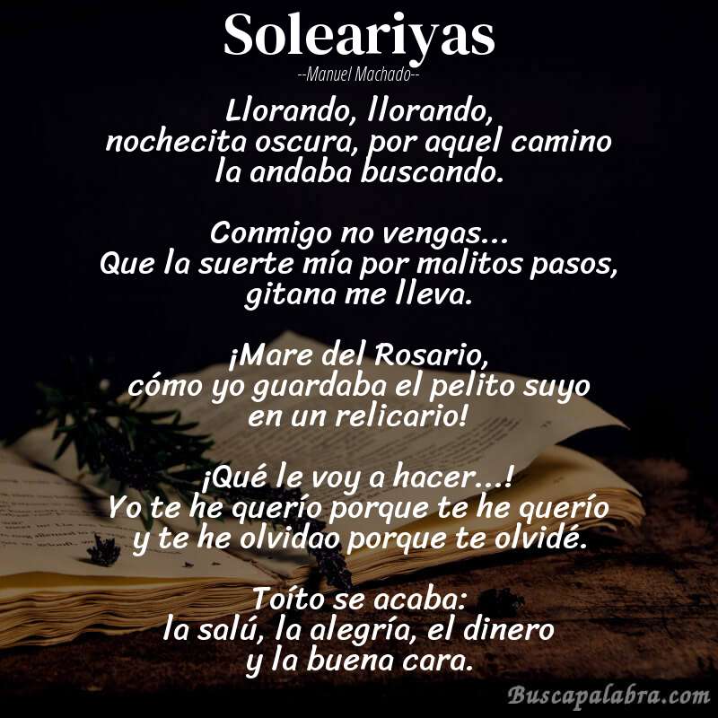 Poema Soleariyas de Manuel Machado con fondo de libro