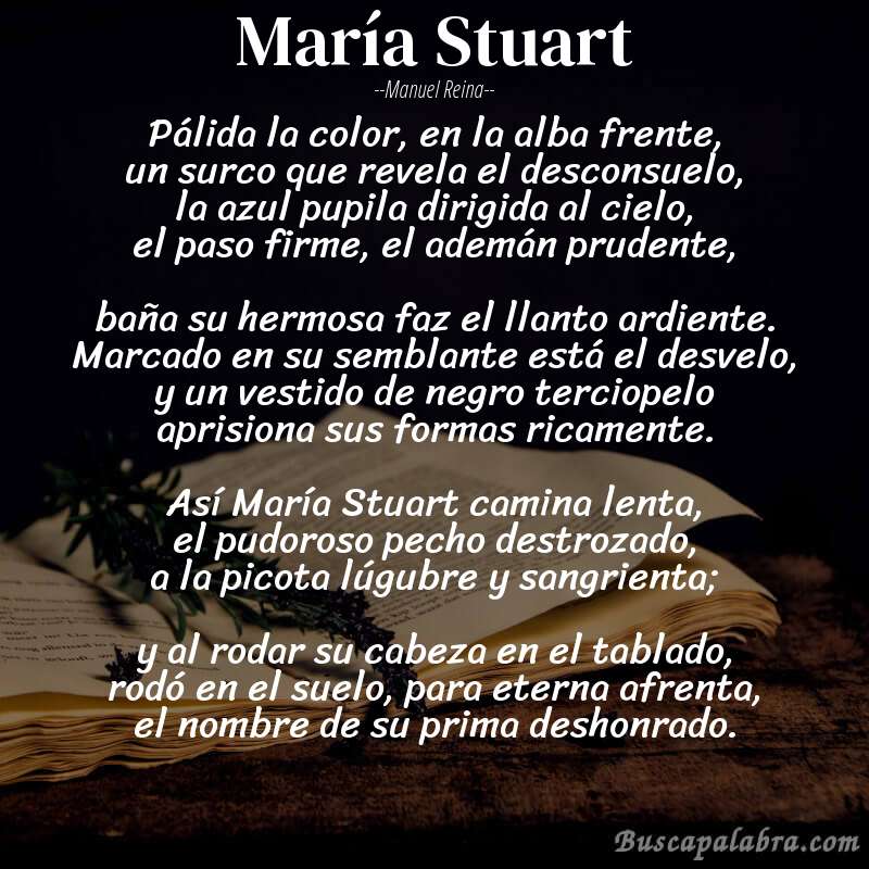 Poema María Stuart de Manuel Reina con fondo de libro