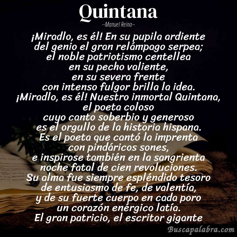 Poema Quintana de Manuel Reina con fondo de libro