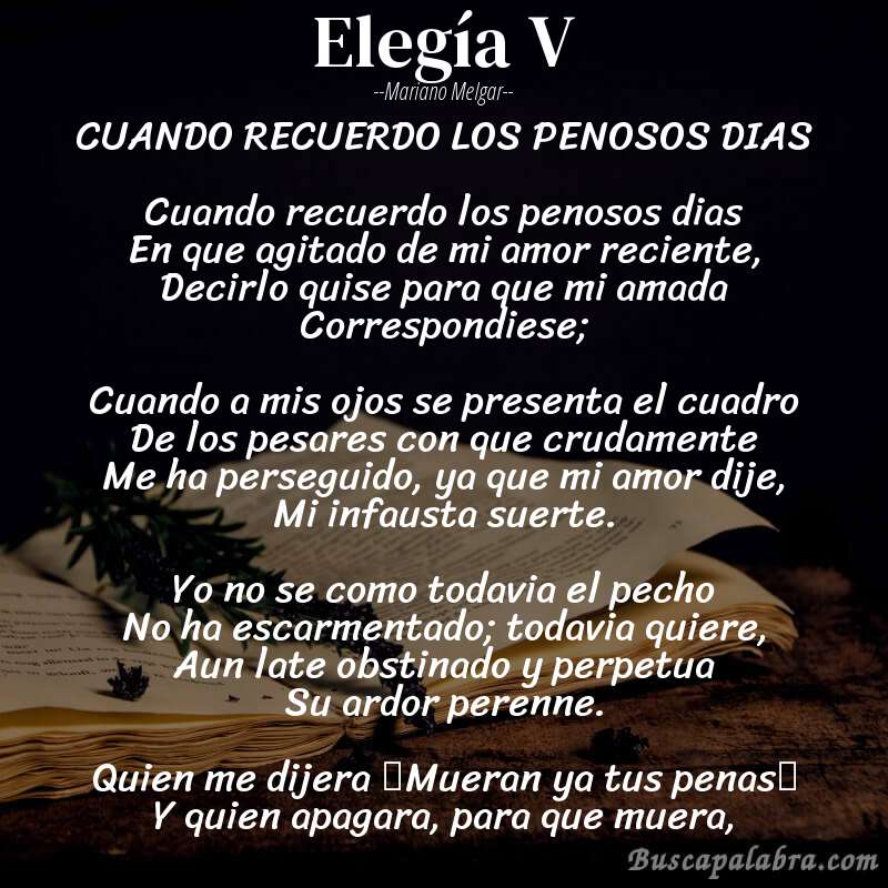 Poema Elegía V de Mariano Melgar con fondo de libro