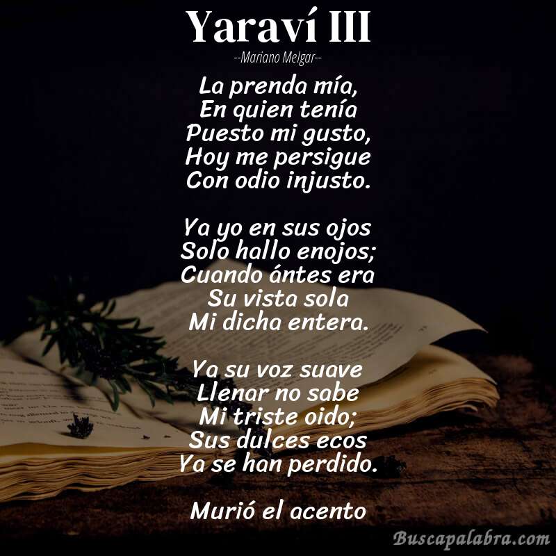 Poema Yaraví III de Mariano Melgar con fondo de libro