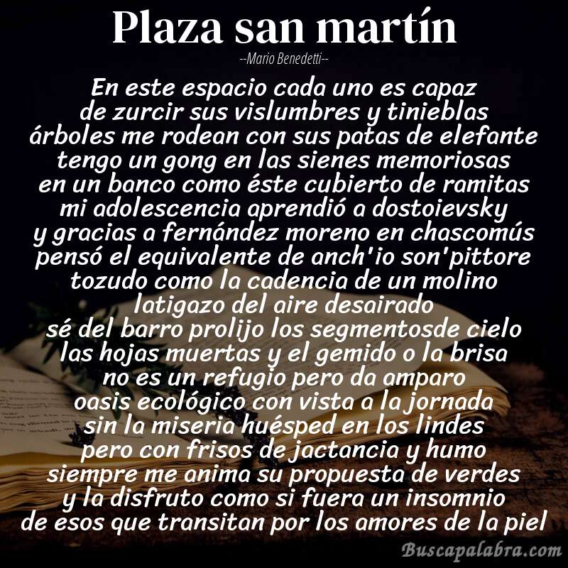 Poema plaza san martín de Mario Benedetti con fondo de libro
