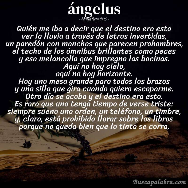 Poema ángelus de Mario Benedetti con fondo de libro
