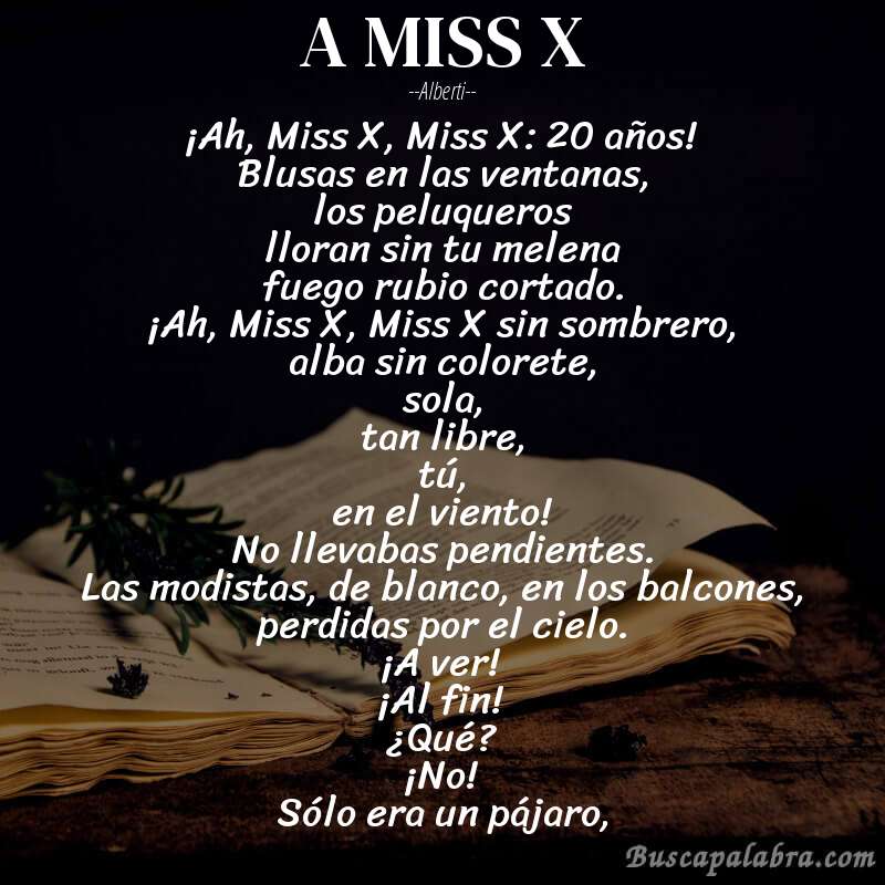 Poema A MISS X de Alberti con fondo de libro