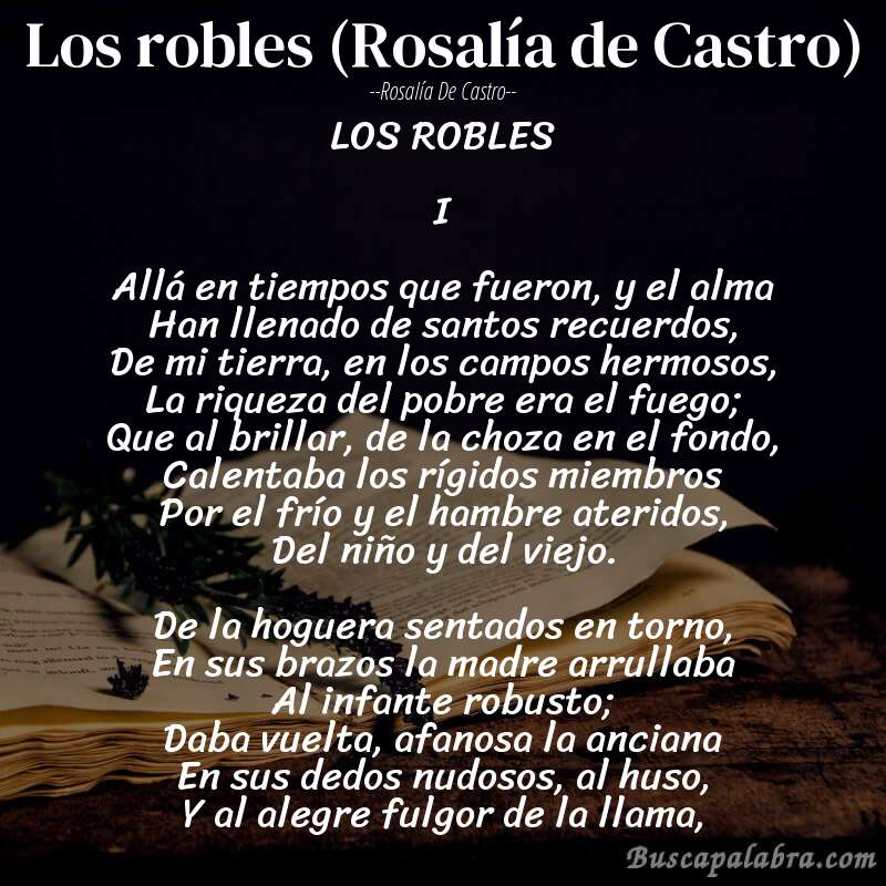 Poema Los robles (Rosalía de Castro) de Rosalía de Castro con fondo de libro