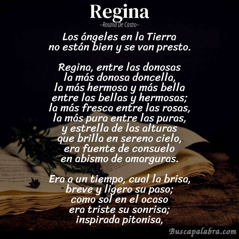 Poema Regina de Rosalía de Castro con fondo de libro