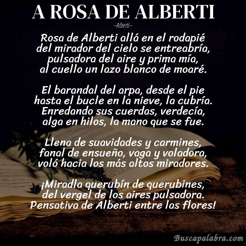 Poema A ROSA DE ALBERTI de Alberti con fondo de libro