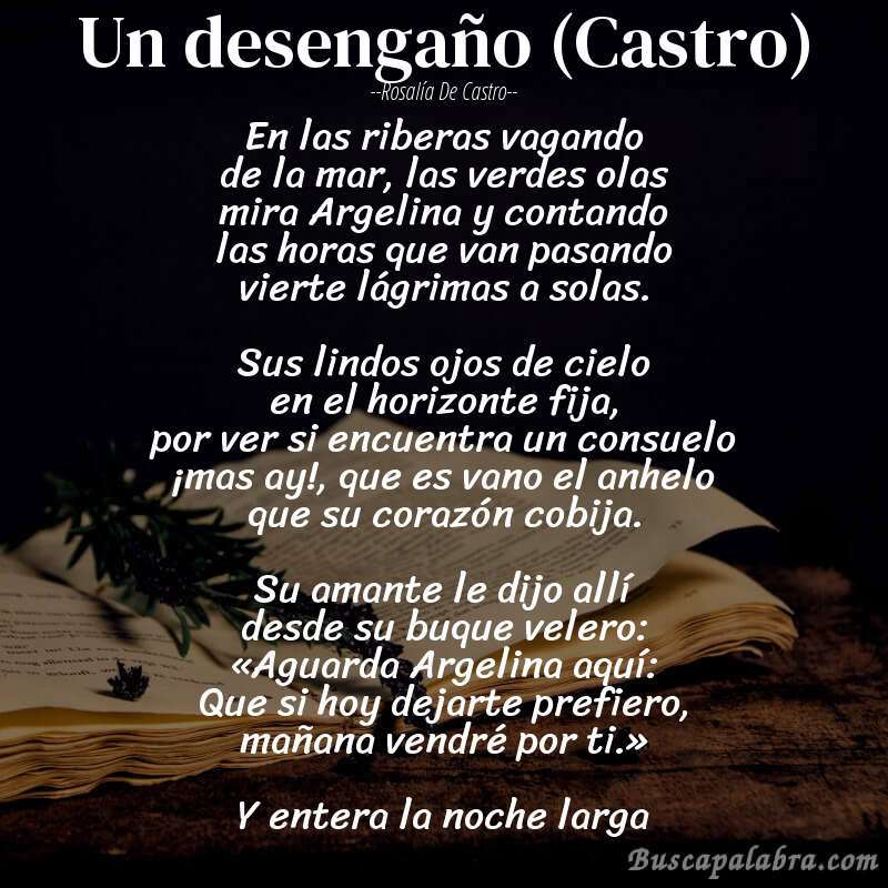 Poema Un desengaño (Castro) de Rosalía de Castro con fondo de libro