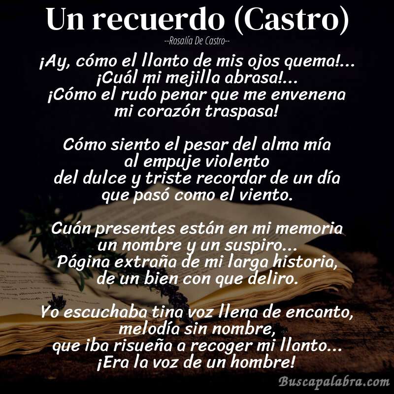 Poema Un recuerdo (Castro) de Rosalía de Castro con fondo de libro