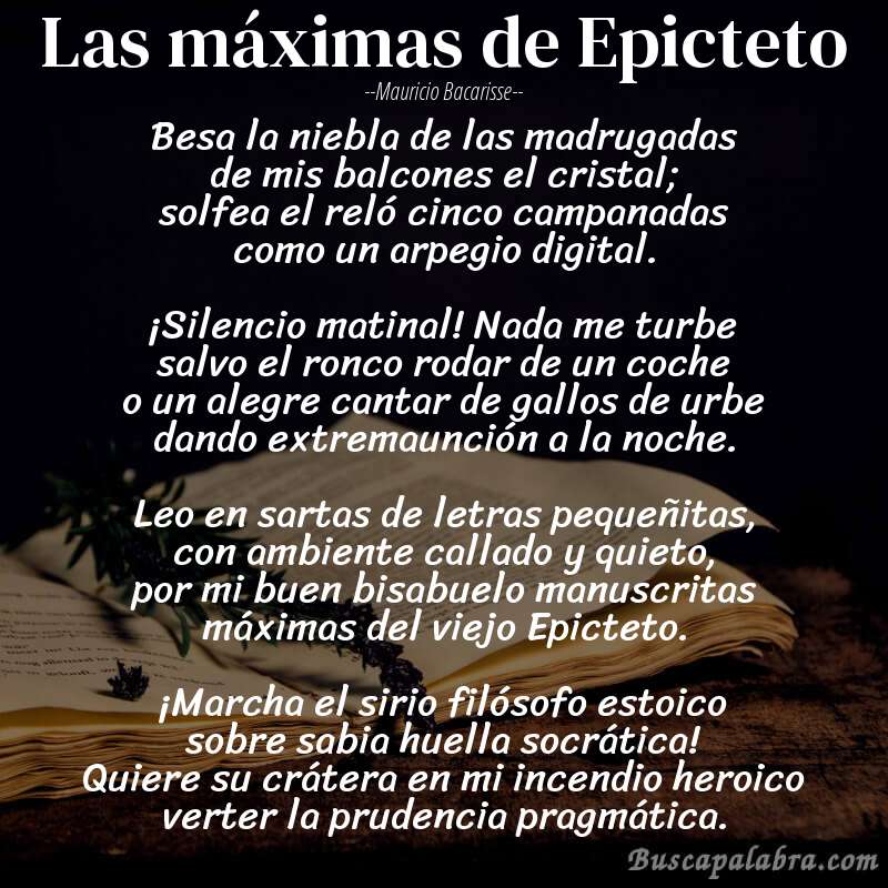 Poema Las máximas de Epicteto de Mauricio Bacarisse con fondo de libro