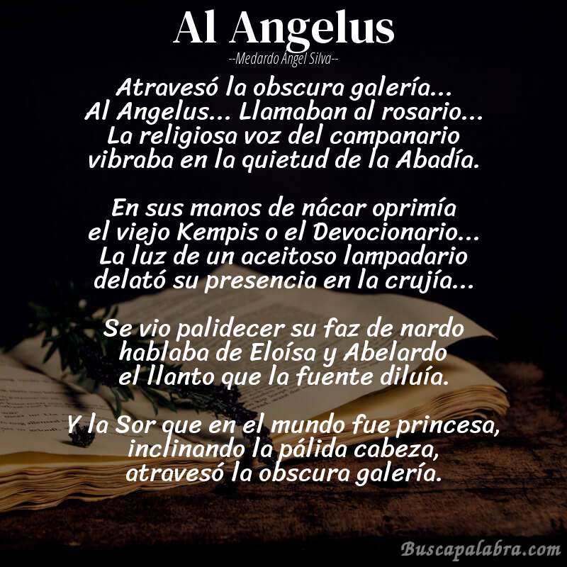 Poema Al Angelus de Medardo Ángel Silva con fondo de libro