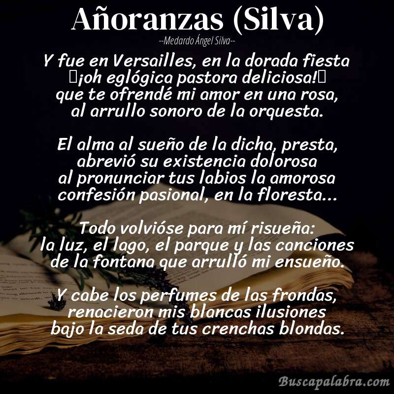 Poema Añoranzas (Silva) de Medardo Ángel Silva con fondo de libro