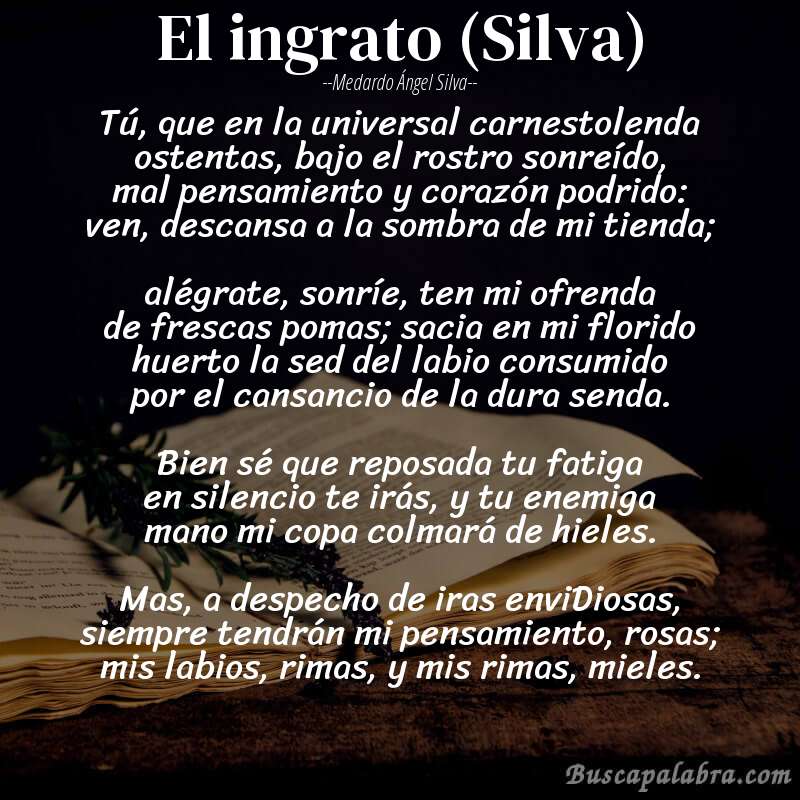 Poema El ingrato (Silva) de Medardo Ángel Silva con fondo de libro