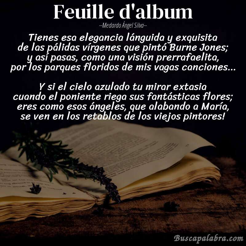 Poema Feuille d'album de Medardo Ángel Silva con fondo de libro