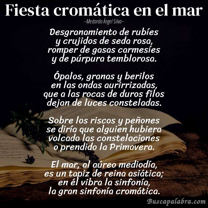 Poema Fiesta cromática en el mar de Medardo Ángel Silva con fondo de libro