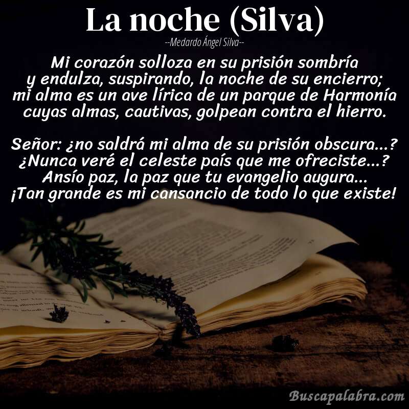 Poema La noche (Silva) de Medardo Ángel Silva con fondo de libro