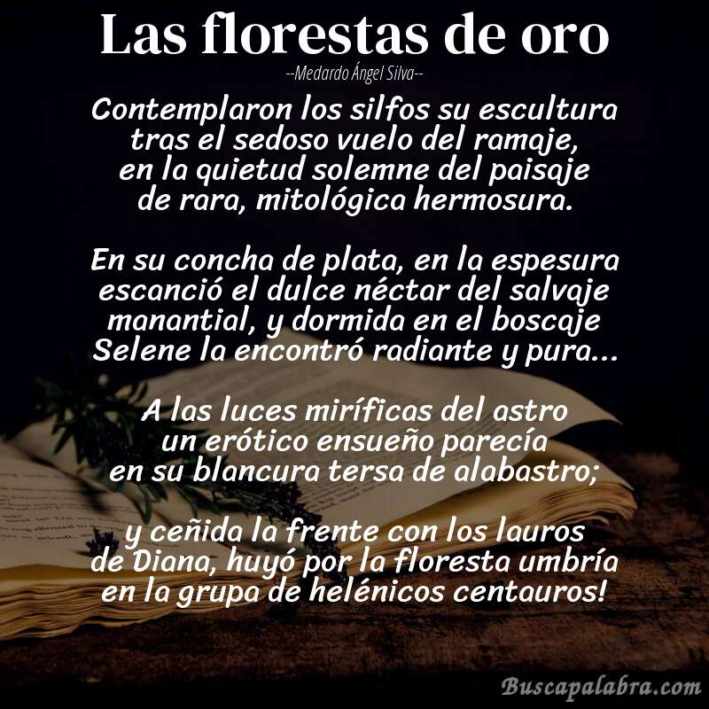 Poema Las florestas de oro de Medardo Ángel Silva con fondo de libro