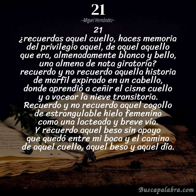 Poema 21 de Miguel Hernández con fondo de libro