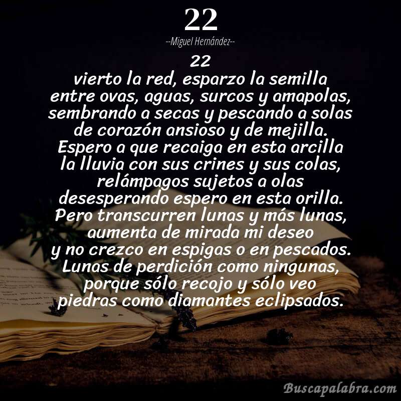 Poema 22 de Miguel Hernández con fondo de libro