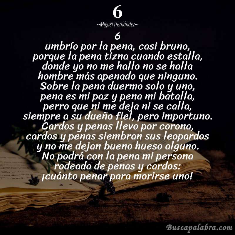 Poema 6 de Miguel Hernández con fondo de libro