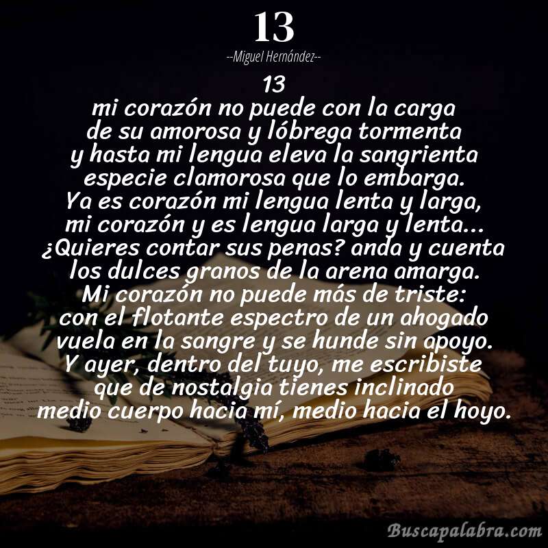 Poema 13 de Miguel Hernández con fondo de libro